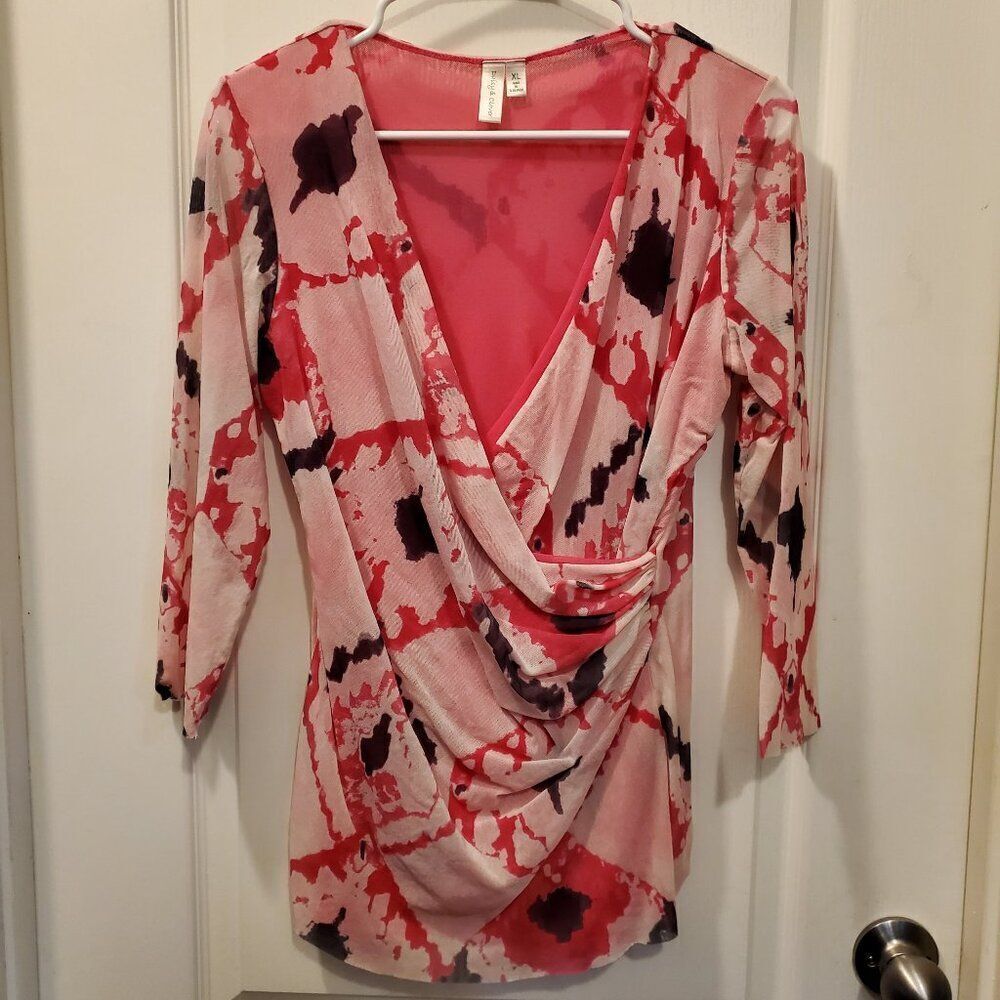 Daisy & Clover 2 ply sheer Pink V neck Wrap top L/XL